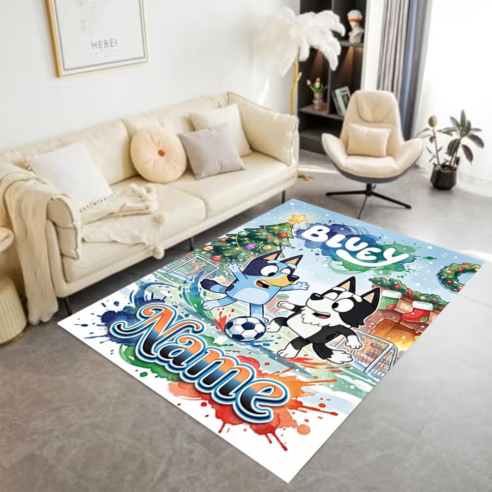 Bluey's Christmas Adventure Customize Your Name Floor Rug Office Rug Suitable for Study room Decorate room Entryway Foyer Anti-slip Rug