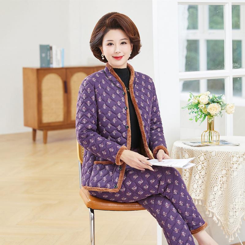 Women's Winter 3-Piece Set: Silk Cotton Coat & Outerwear for Middle-Aged