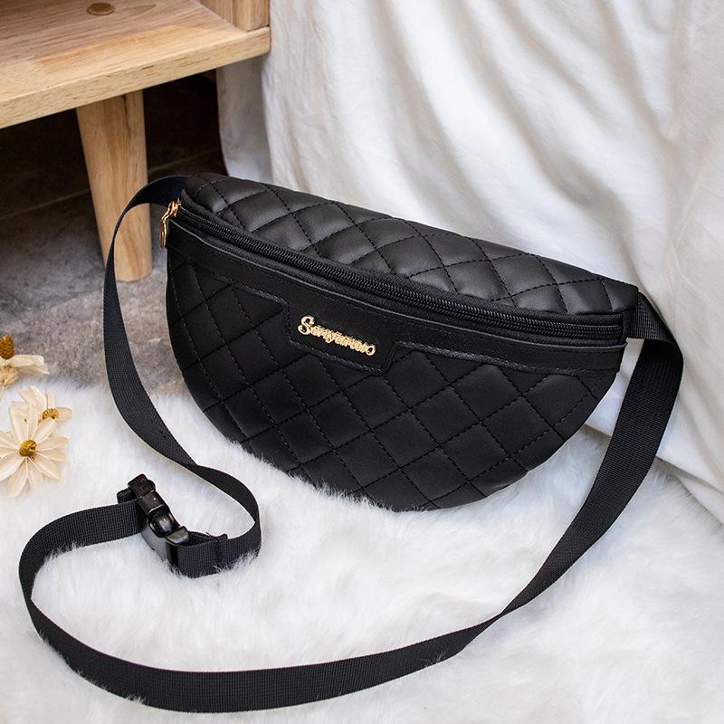 

Women s satchel fanny pack fashion versatile diamond embroidered breast bag large capacity niche women s bag чёрный