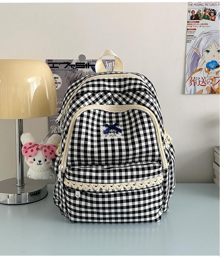 Schoolbag new Japanese ins fresh and sweet plaid backpack junior high school students lightweight travel large capacity backpack