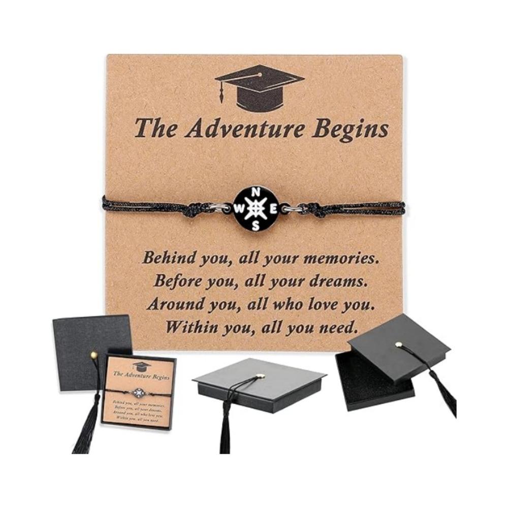 Hand Woven Graduation Compass Bracelet Meaningful Keepsake Graduation Party Favors  Grad Gift Style A Black