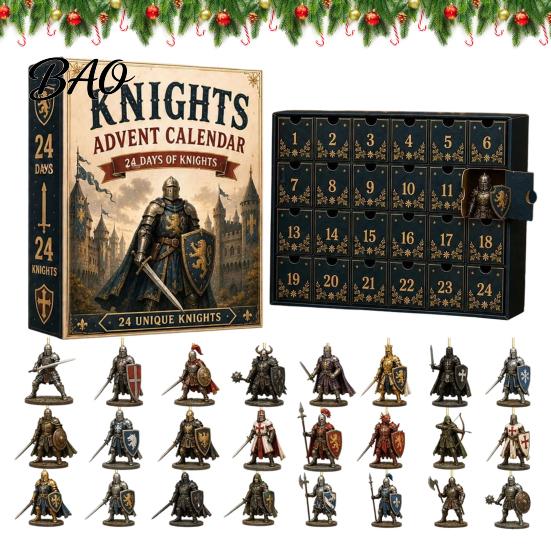 Medieval Knight Figures Christmas Advent Calendar, with 24 Acrylic Decorations, Decoration Day Xmas Countdown Calendar Box, Holiday Party Collectible