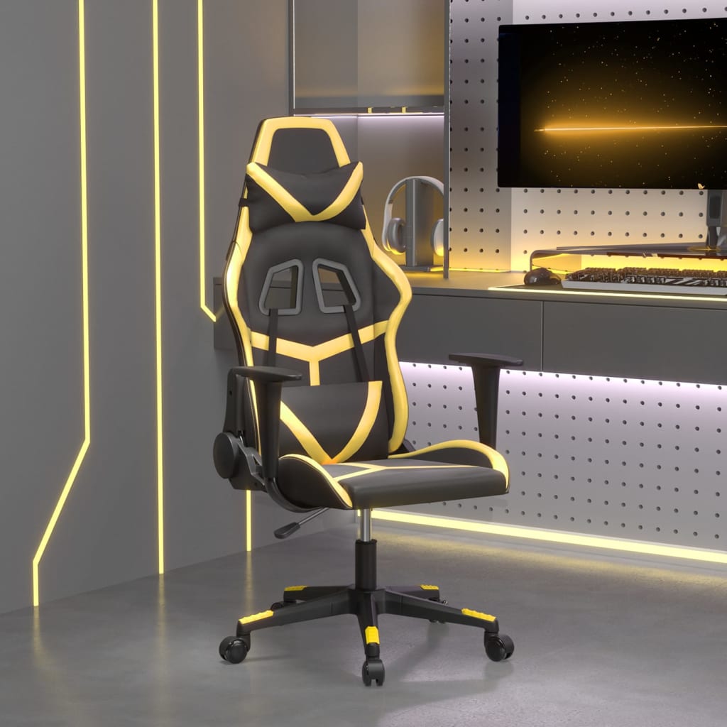 Vidaxl Gaming Chair, Black-Gold, Faux Leather