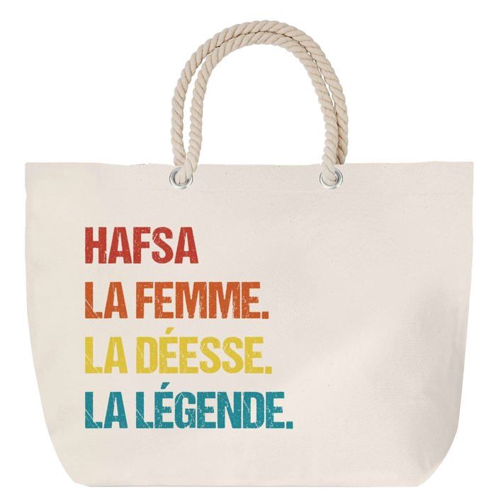 Sac de plage anse corde Hafsa Déesse Légende Vintage Cadeau Anniversaire Noël | Grand Sac de Transport & Sport