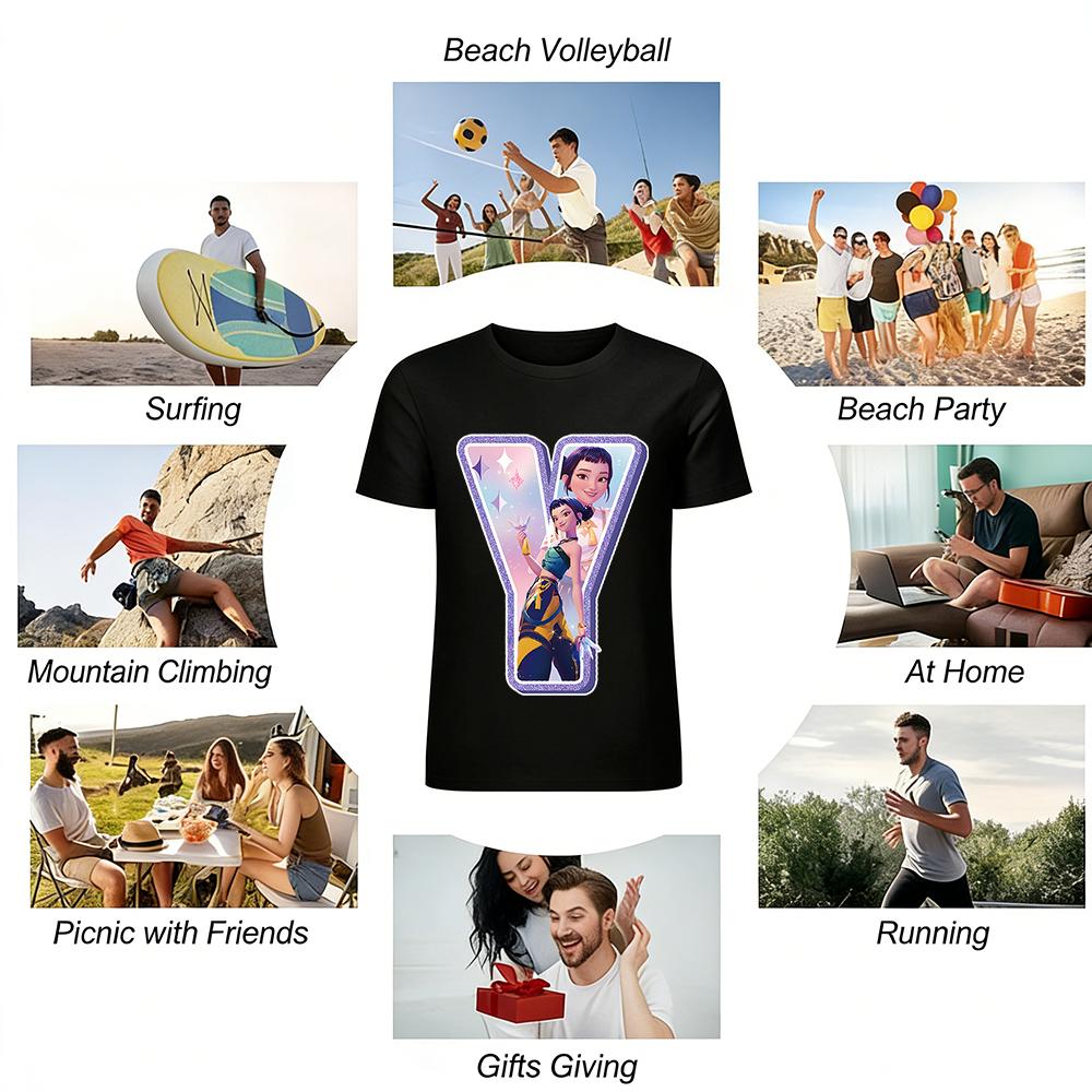 Y-shaped Print Origami Girl Themed Casual Top Trendy Anime Character Pattern Loose T-shirt For Daily Wear Pure Cotton T-shirt