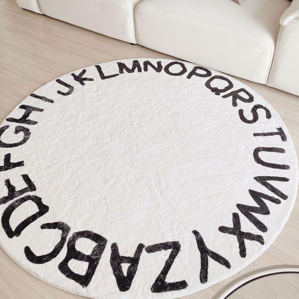 Round Cartoon Imitation Cashmere Rug Bedroom Plush Children's Floor Mat Alphabet Learning Baby Crawling Blanket