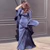 2024 Autumn Women's Solid Color Flare Sleeve Satin-Like Dress with Round Neck