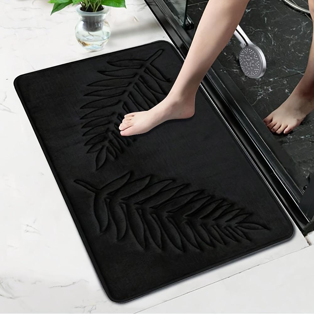 Soft Absorbent Non-slip Simple Solid Color Fern Leaf Embossed Memory Sponge Floor Mat - Bathroom Floor Mat Home