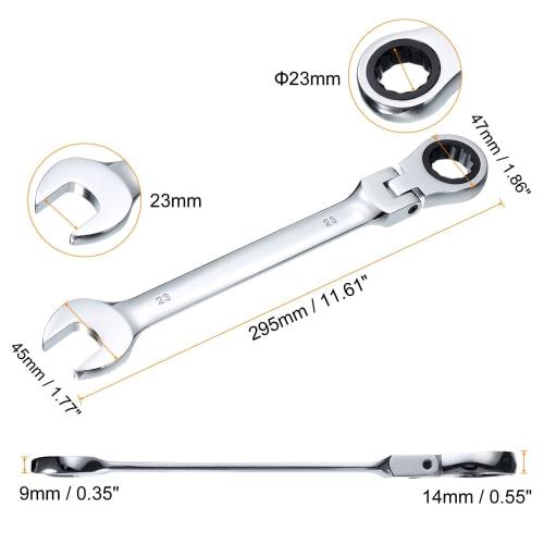 uxcell Flex Head Ratchet Wrench, 23mm, 180 Rotating Head, Metric Ratchet Combination Wrench, 72 Teeth, Chrome Vanadium Steel, Open-End Ratchet for Fa
