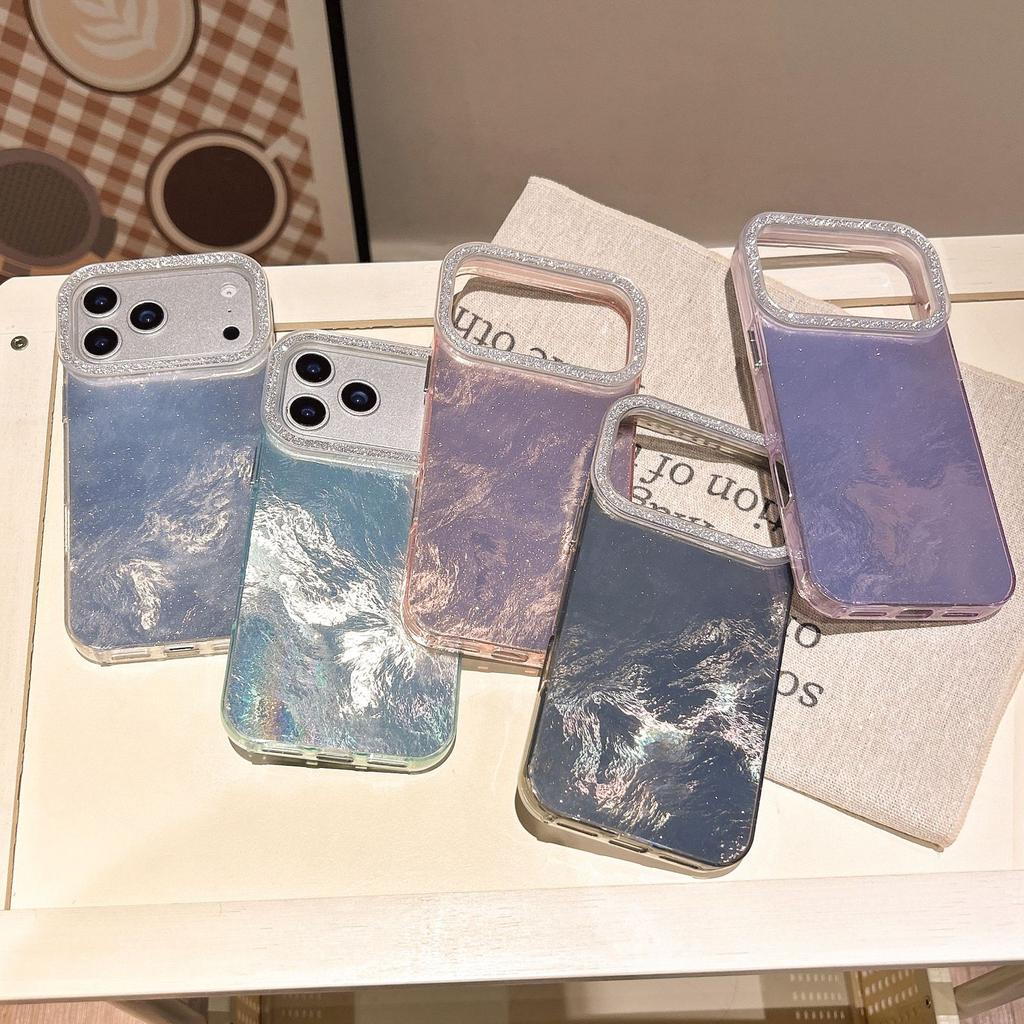 Gradual change smudge suitable for Apple 17Pro max mobile phone case iPhone16 new 15/14 glitter frame lens case