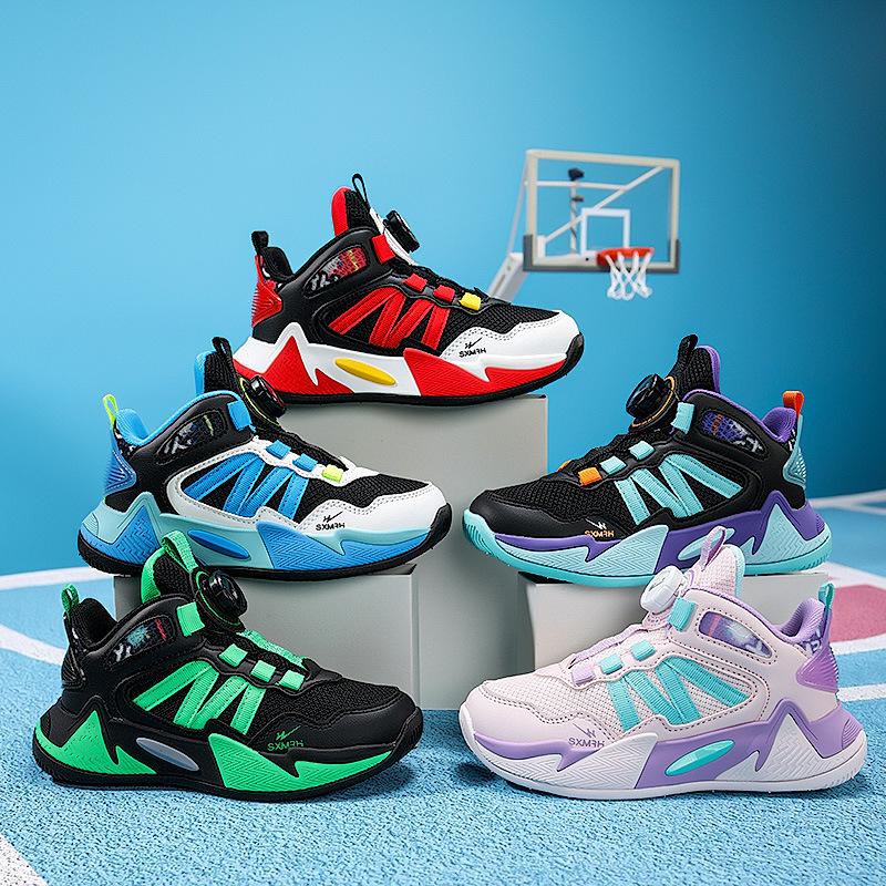 Boys basketball shoes 2025 autumn new shock absorption children's student sports shoes medium older children's knob basketball shoes girls