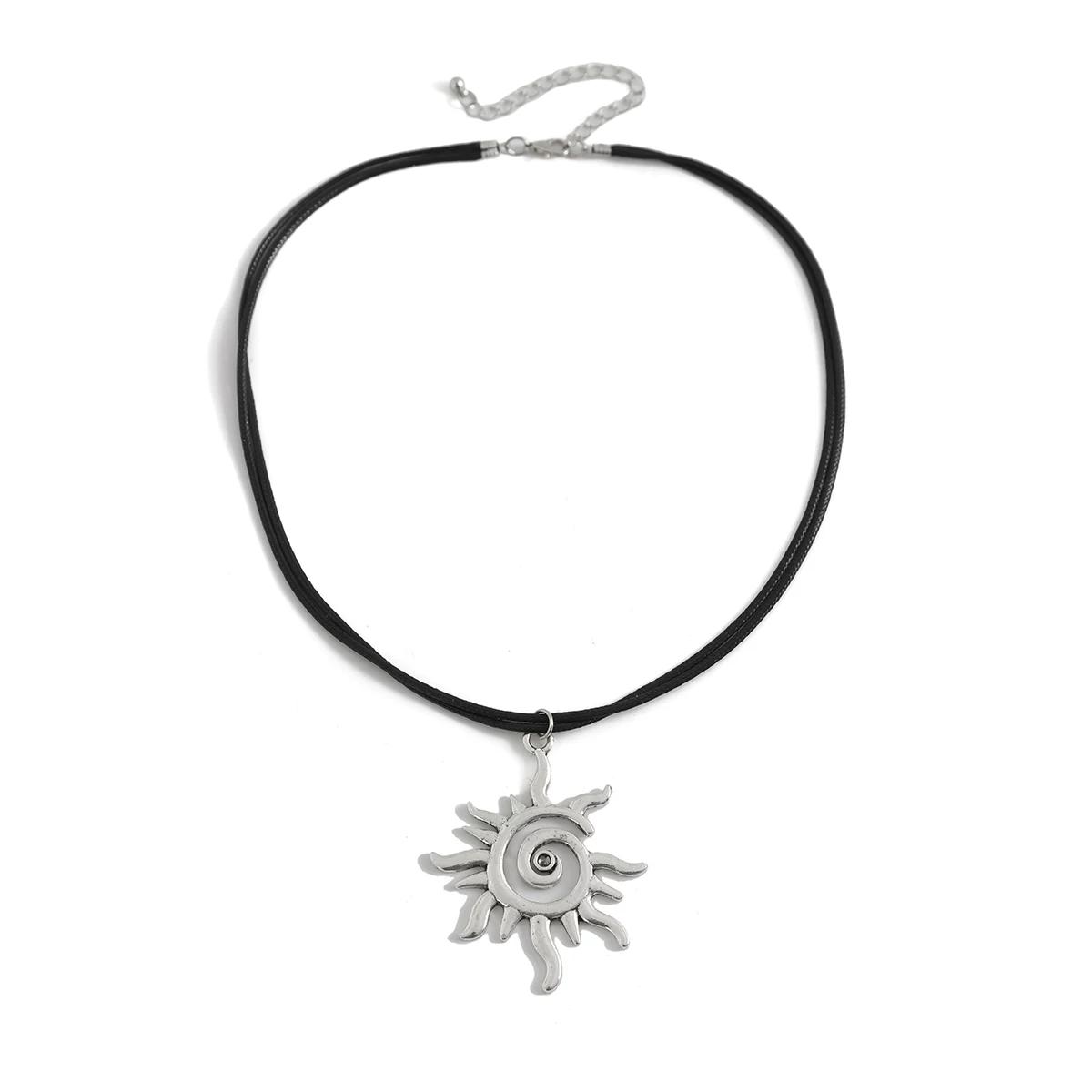 Fashion Spiral Leather Women s Retro Hip Hop SUNFLOWER Pendant серебряный