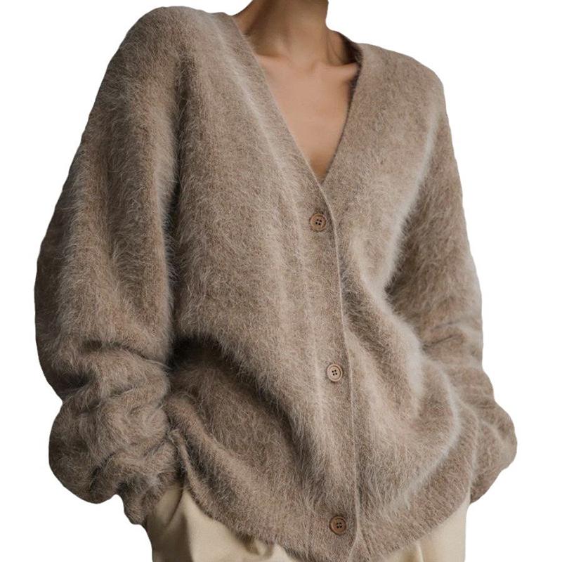 Autumn Imitation Mink Cardigan Long Sleeve Knitted Women's Tops Casual Comfort Chic Knitwear Sweater
