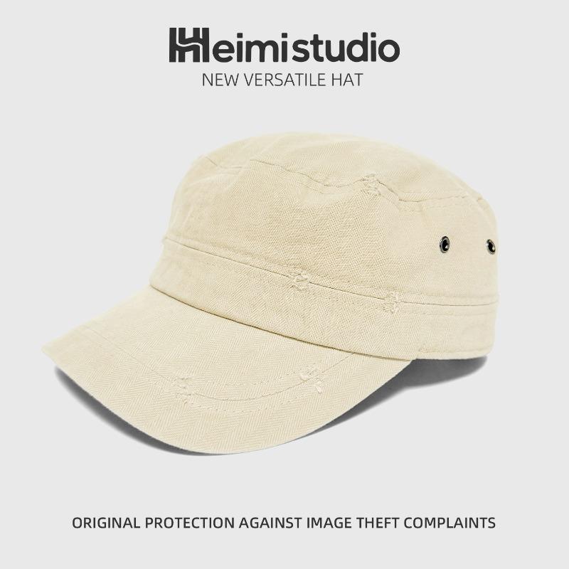 25 Early Autumn New High-end Flat-top Military Hat Cotton Korean Hat Women's Fashion Sunshade Sunscreen Breathable Hat