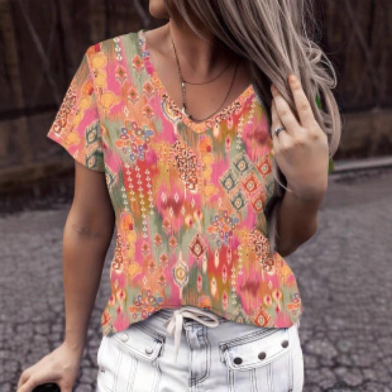 Повседневный топ с V-образным вырезом и коротким рукавом — фото 12