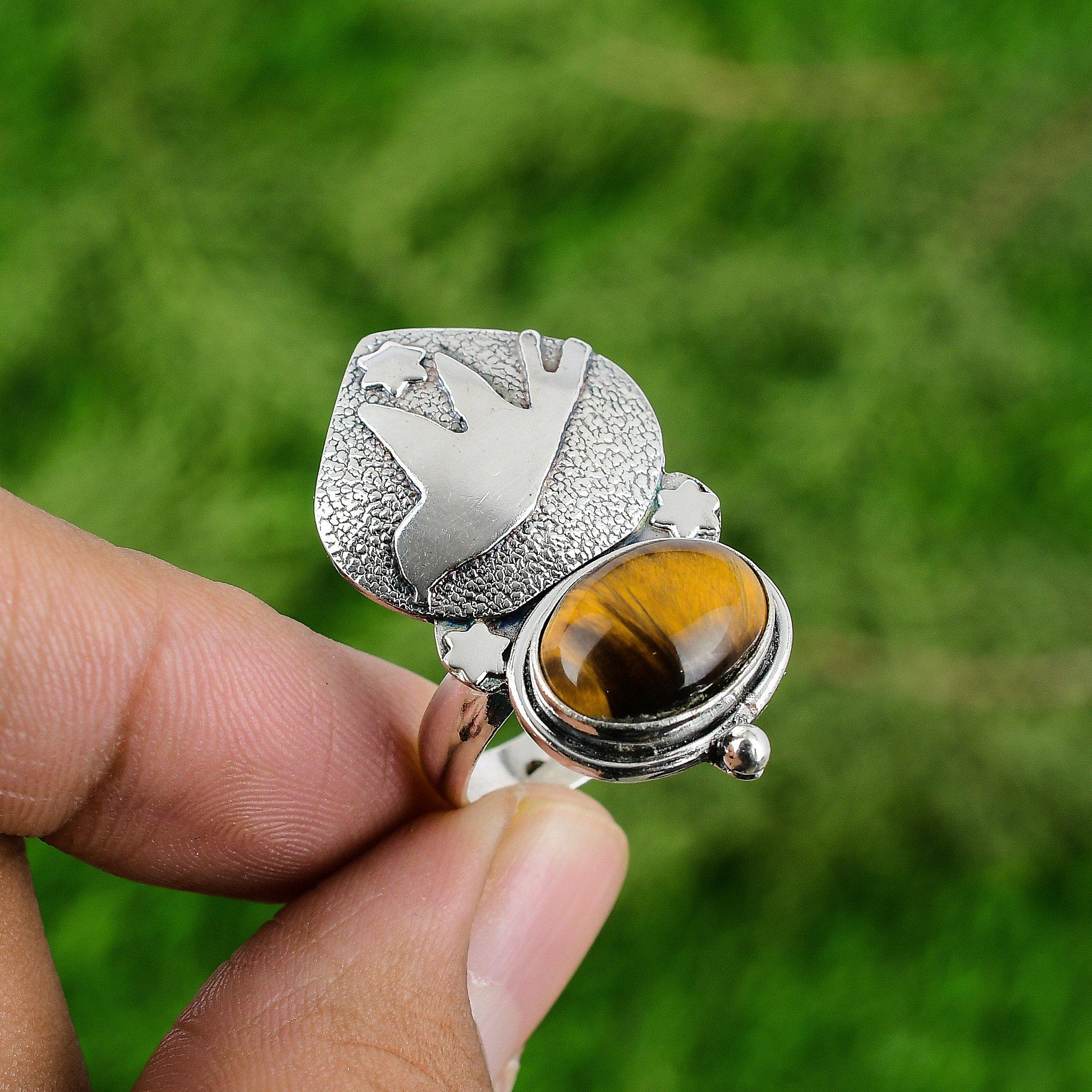 

Wedding Gift For Her 925 Silver Natural TigerS Eye Promise Bird Adjustable Ring Adjustable