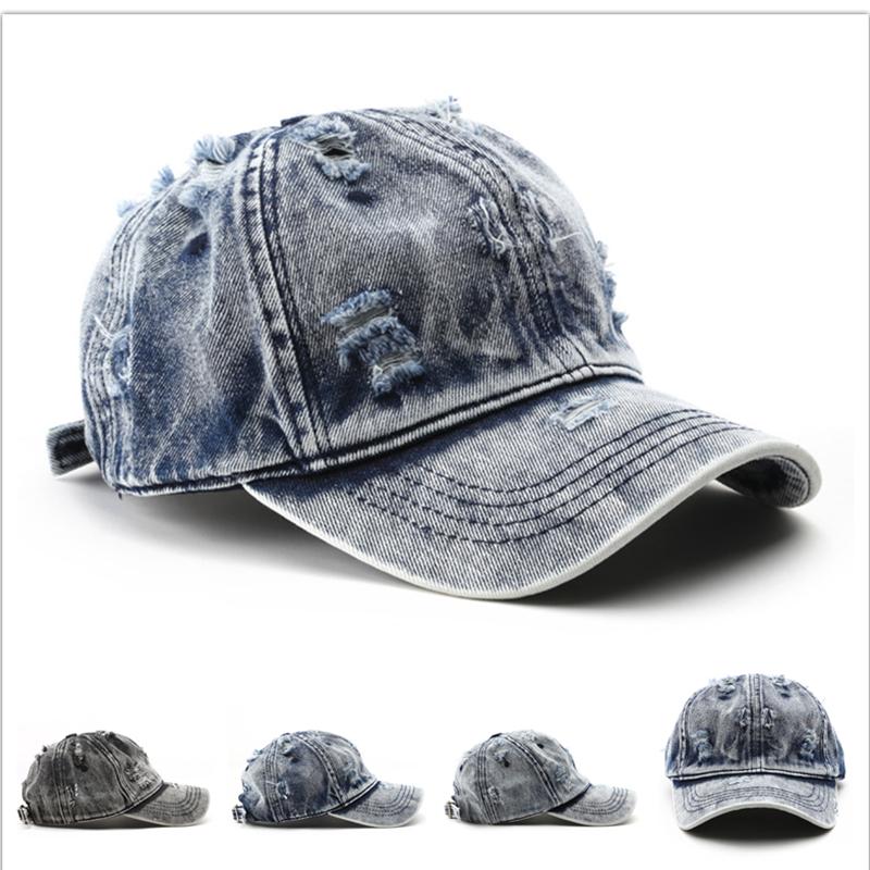Vintage Distressed Denim Baseball Cap Washed Frayed Hat for Men Women Retro Streetwear Travel Hat