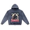 DTG print Knitted Denim Zip-Up Hoodie Japan Samurai Brother Print Zipper Hoodies  