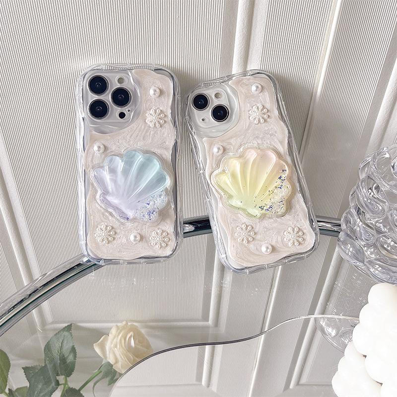 Custodia Glitterata a Forma di Conchiglia Fluida per Cellulare per IPhone17Promax Perla per Apple 15 Fiocco di Neve Stile Ins 13 Morbida