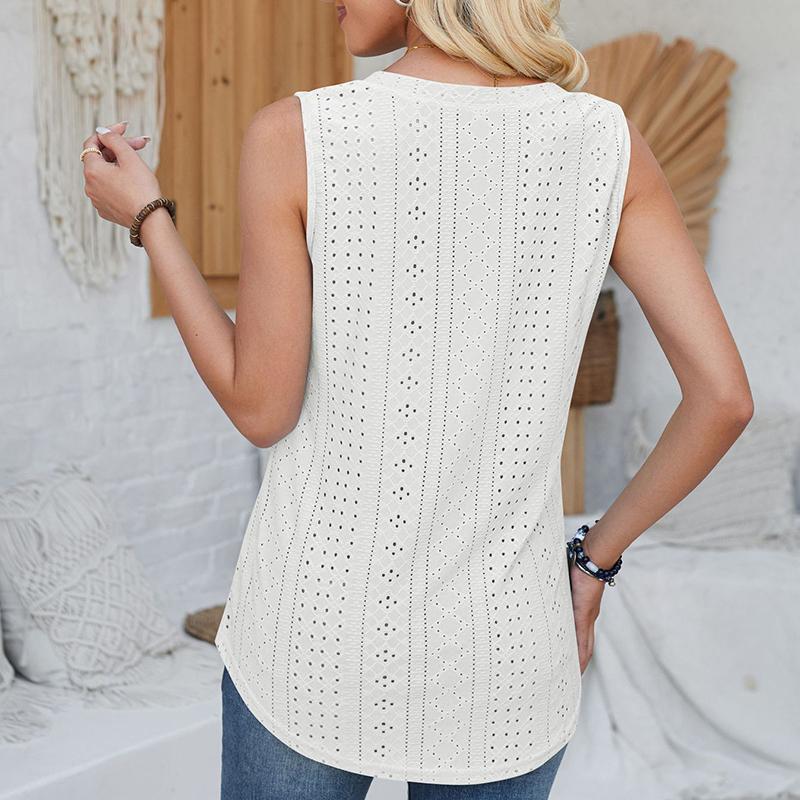 Women's Top Solid Color V-Neck Sleeveless Cut-out Vest