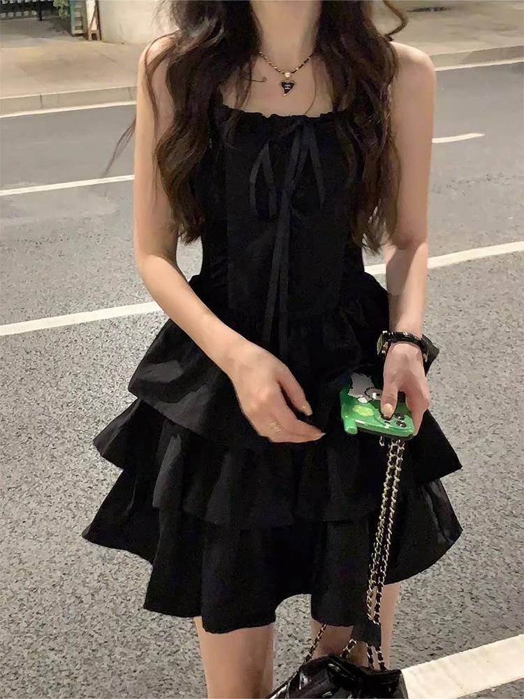 Early Spring New French Black Suspender Dress, Children's Summer Temperament, Beautiful Little Black Dress