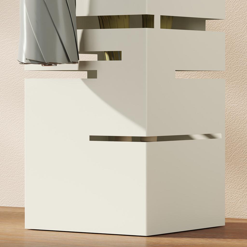 Quadratischer Metall-Schirmständer mit herausnehmbarer Tropfschale und 4 Haken, 15,5x15,5x49 cm, Beige