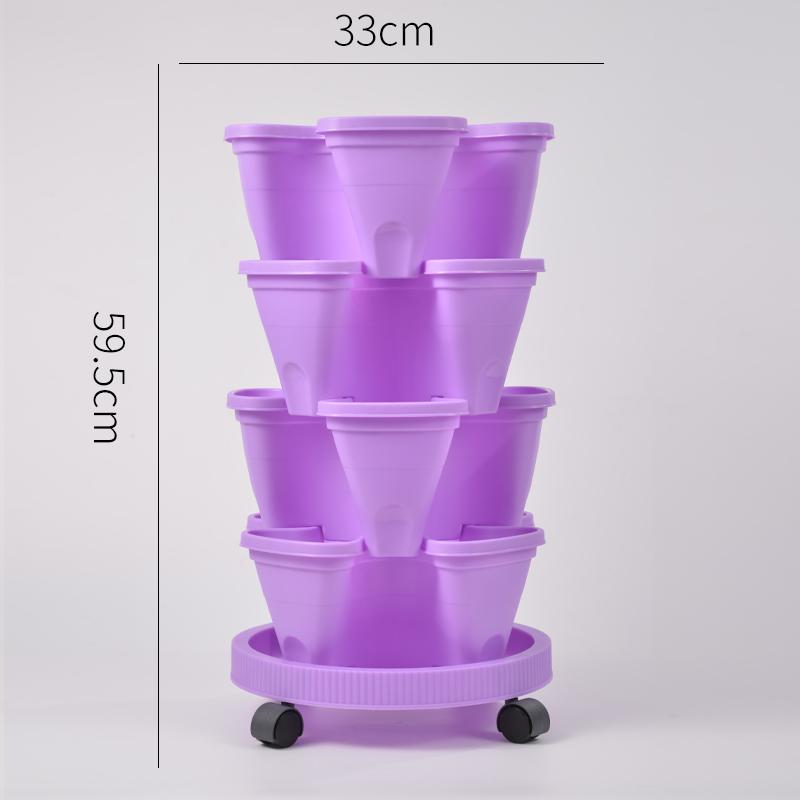 Three Dimensional Multi-layer Flowerpot with Roller Family Balcony Vegetable Fruit Growing Plastics Flower Shaped Flowerpot