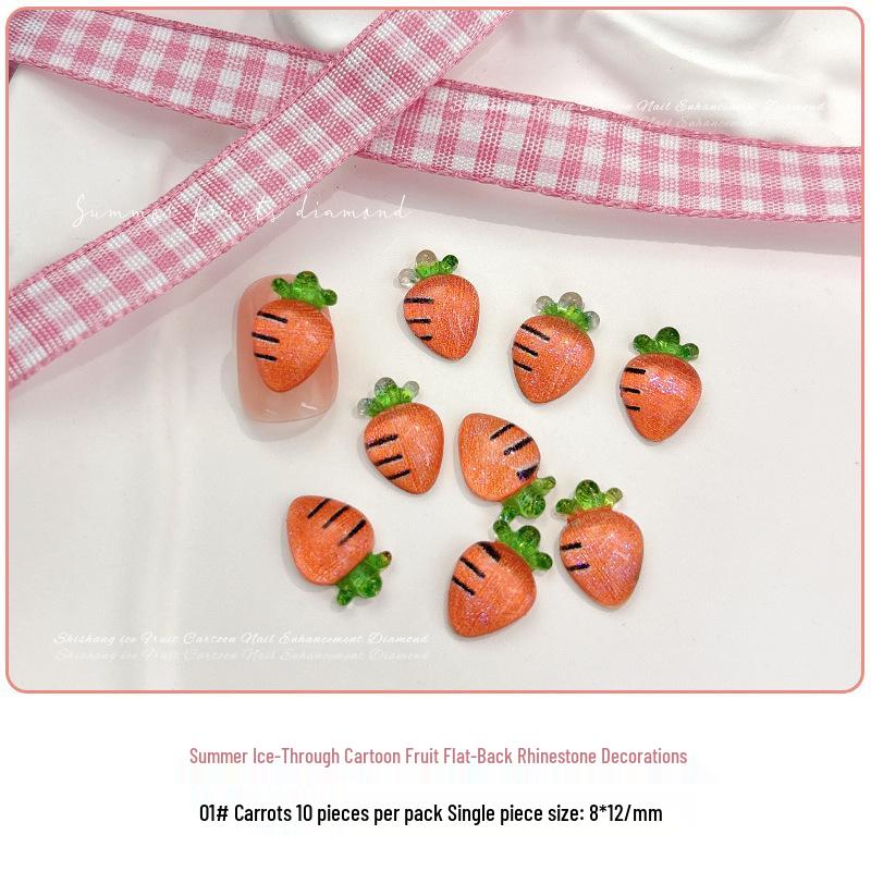 Fruit-Themed Nail Stickers & Rhinestones: Pineapple, Grapes, Green Apple, Lemon, Peach, Watermelon, Cherry, Strawberry.