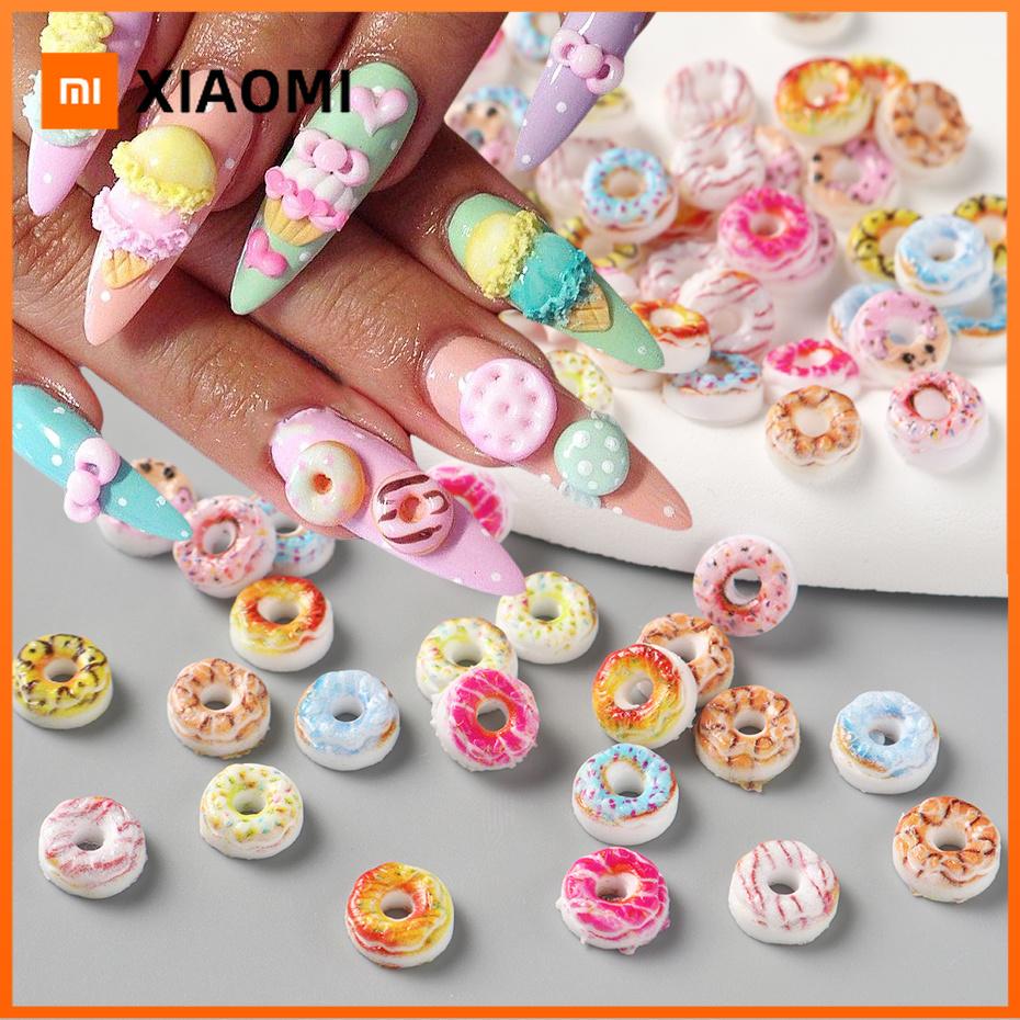 Xiaomi 50/100pcs Sweet Doughnut Nail Charms Colorful Kawaii Nail Art Decorations Studs Parts Flatback Jewelry Manicure Nail Accessories