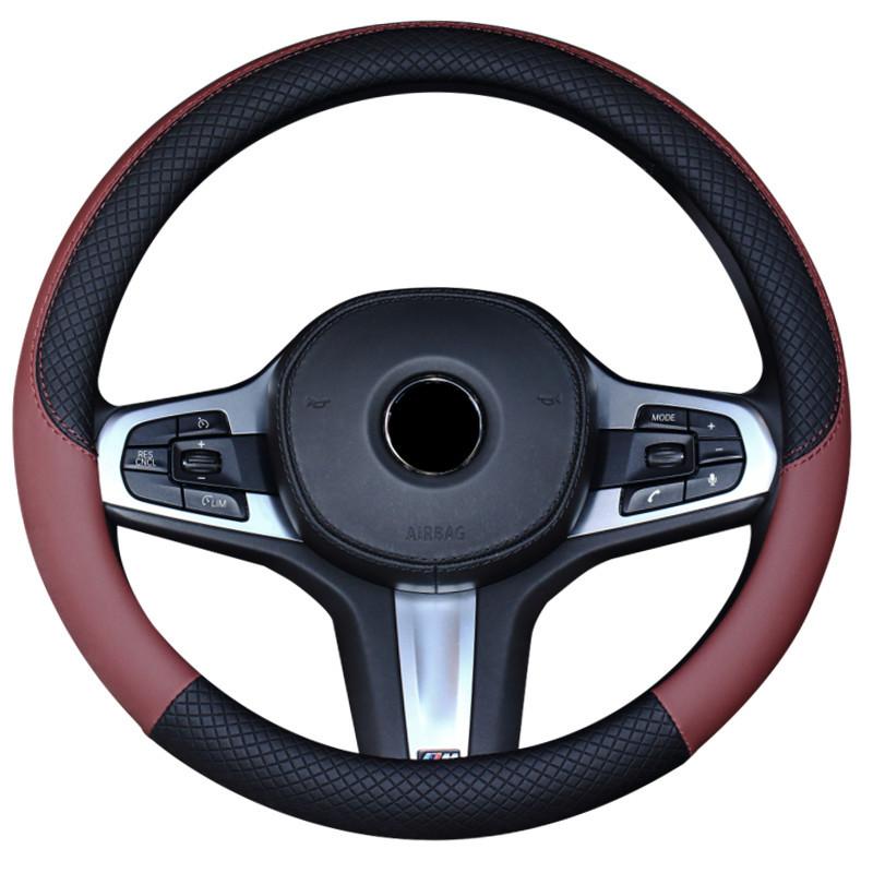 Universal Leather Car Steering Wheel Cover All Season Carbon Fiber Pattern Anti-Slip Protective Handle Gear Inner