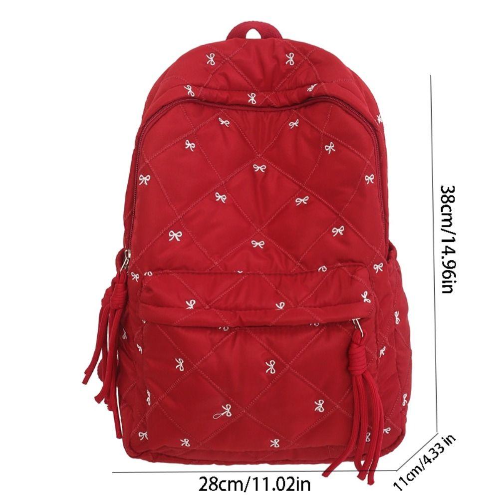 Embroidery Embroidered Bow Backpack Preppy Style Students School Bag Nylon Backpack Outdoor