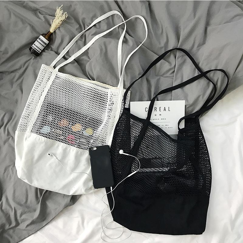 Mesh Hollow Out Tote Bag Women Trendy Women's Handbag Sandy Beach Shoulder Bag Large Capacity Canvas Shoping Girl Tote sac