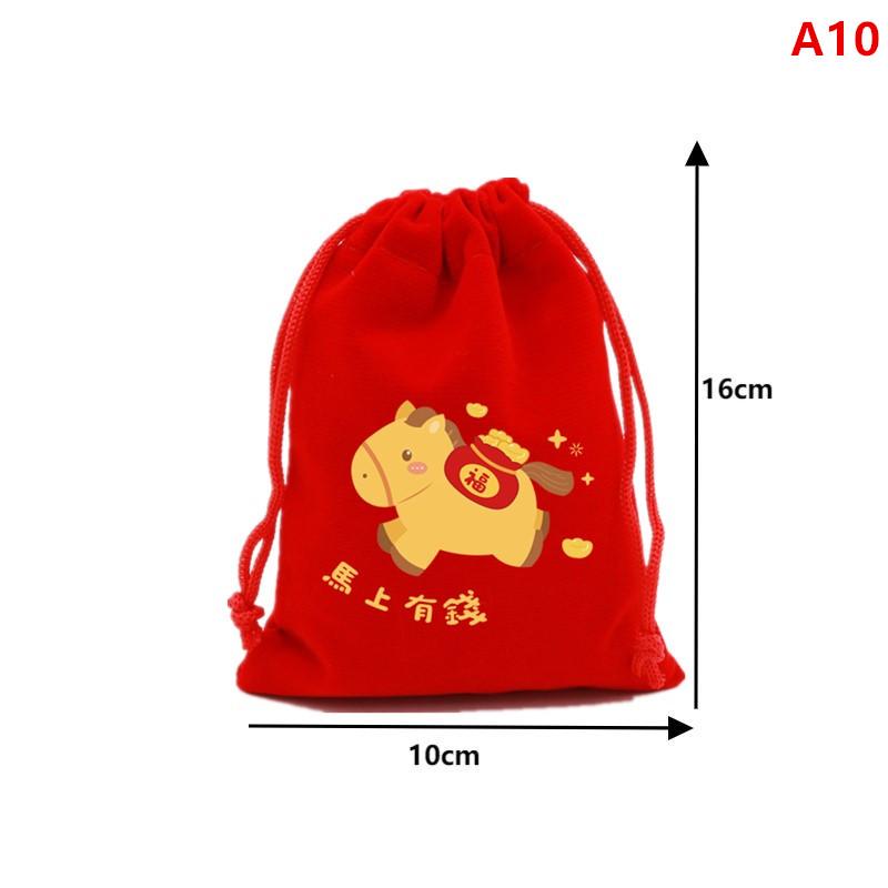 1 Pcs Red Year Of The Horse Bags Drawstring Chinese Zodiac Gift Pouch Candy Snack Wrapping Bag China New Yesr Party Favors Decor