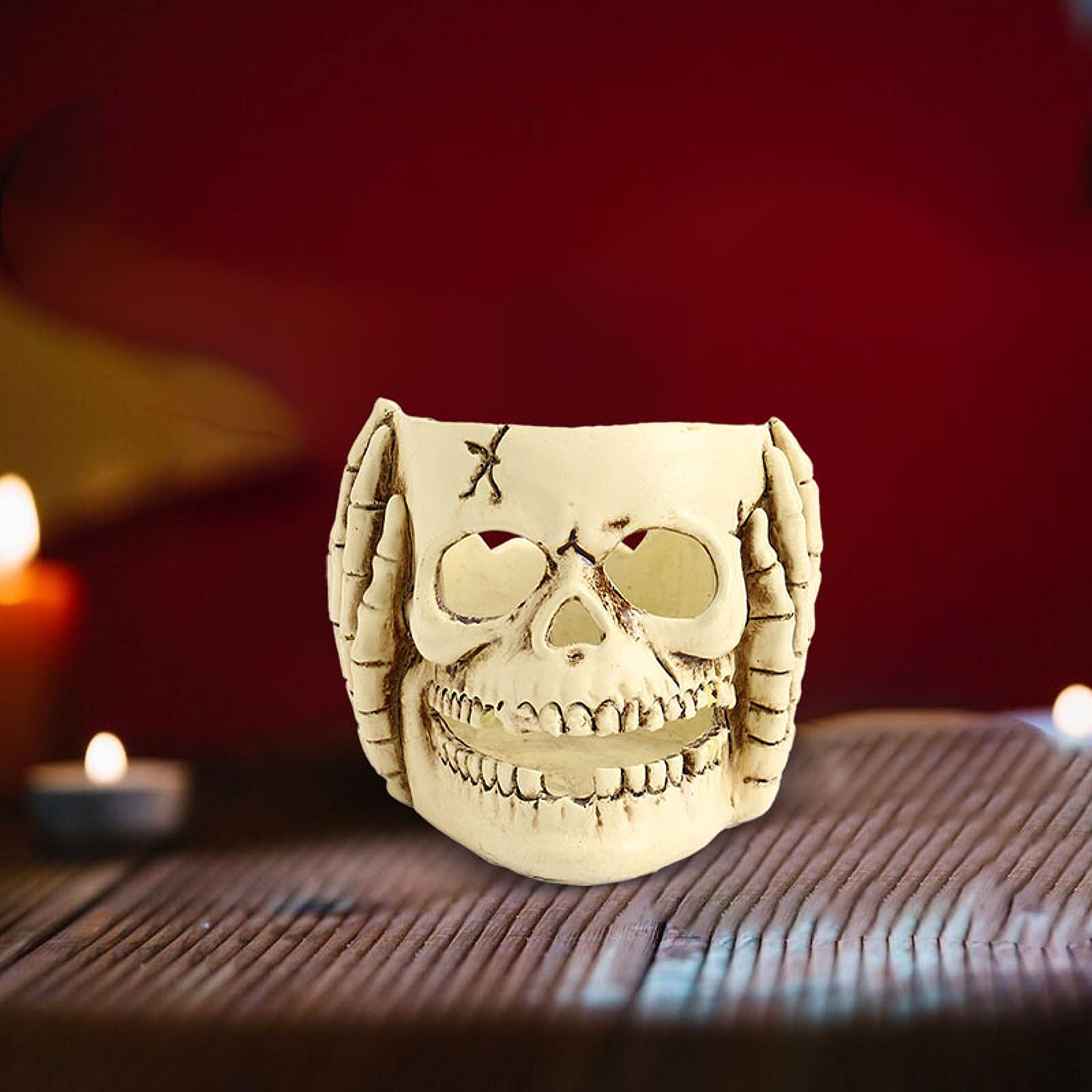 

Подсвечник для чайной свечи на Хэллоуин, центральный элемент стола, предметы коллекционирования, предметы искусства и ремесла, готический тип, голова скелета Cover Ears