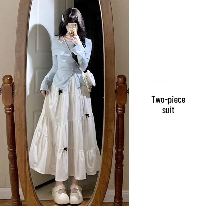 French Blue Long-Sleeve Spring Dress for Women 2025 - Small Sizes Available