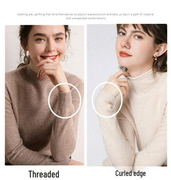 Women's Rolled Hem Half-High Neck 100% Wool Sweater - Stylish Autumn/Winter Base Layer