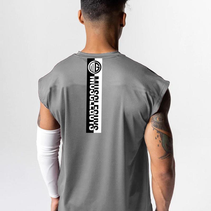 Muscleguys Gym Bodybuilding Fitness Training Vests Summer Mesh Breathable Quick Dry Sleeveless Tank Tops Mens Running Sport Loose T-Shirts