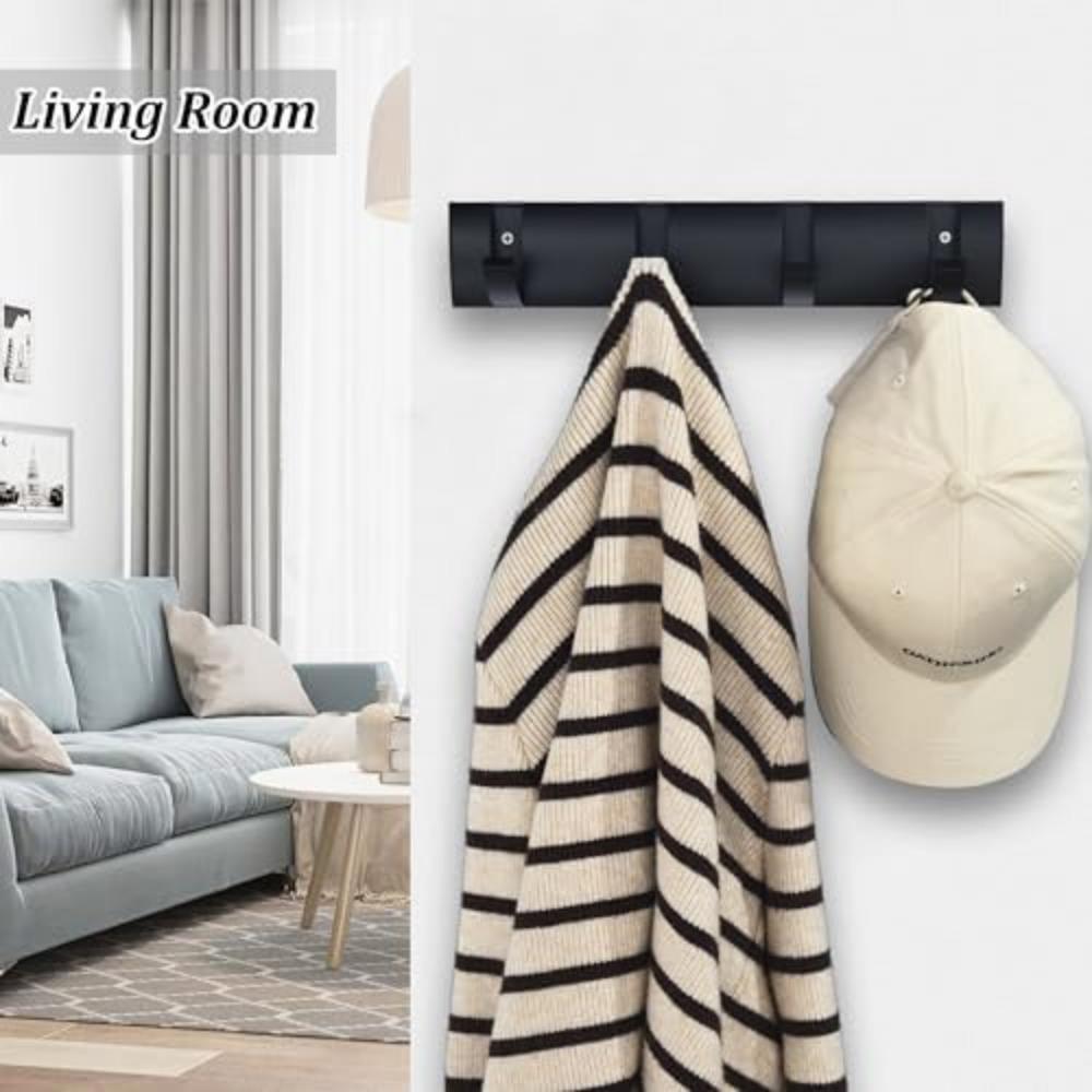 Coat Hooks Wall Mounted with 4 Hooks, Black Heavy Duty Coat Rack for Wall, Material, Folding Metal Wall Hooks for Hanging Towel