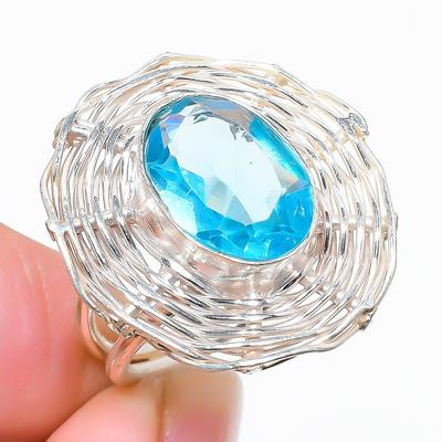 Schweizer Blautopas-Edelstein, 925er-Sterlingsilber, Schmuckring, Größe 6,5 u1F49