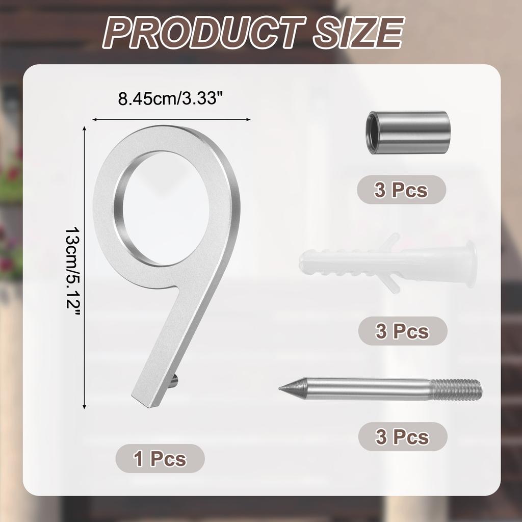 0-9 Floating House Numbers Solid Aluminum Modern Address Number for Outside with Nails Kit for Home Street Office Sign Silver 5"