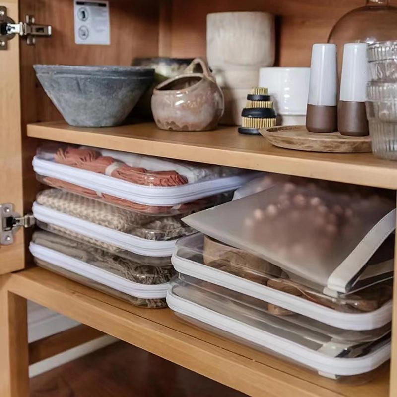 Double Zippered Hard Pouch Stackable Toys Storage Bin Zippered Blocks Set Toy Storage Organizer Case Clear Cosmetics Bag Home