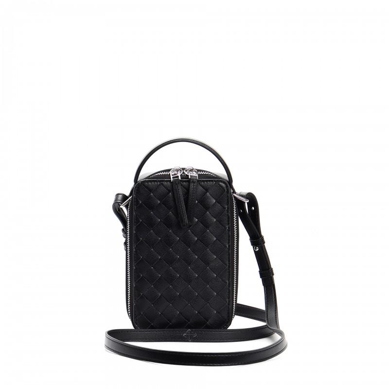 Woven Mini Square Crossbody Bag Women Genuine Leather Handheld Shoulder Street Style Daily Use