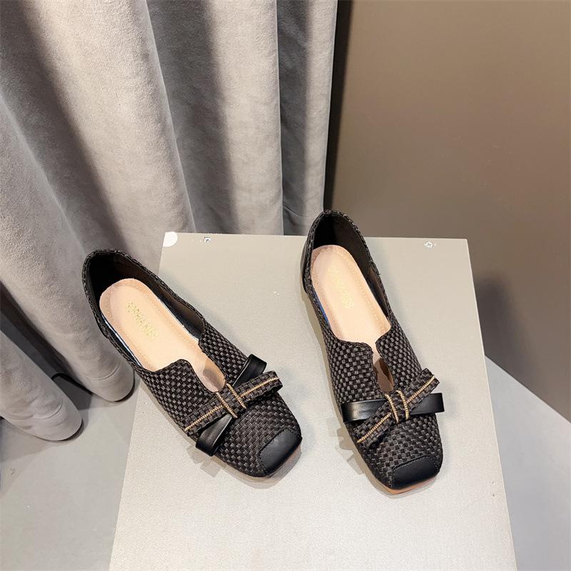 Spring and Summer Women's Woven Fabric Versatile Square Toe Shallow Flat Toe Shoes