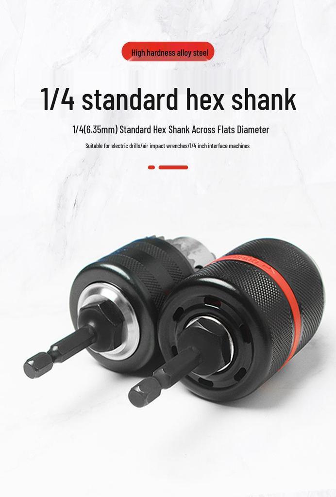 1/4-Inch Hex Shank Drill Chuck Adapter for Electric & Air Wrenches, 6.35mm Lithium Battery Converter