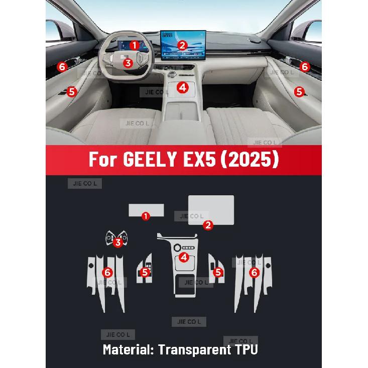 Защитная пленка из ТПУ от царапин для центральной консоли, медиа-панели, приборной панели, навигации автомобиля GEELY EX5 2025 Аксессуары Left rudder driving