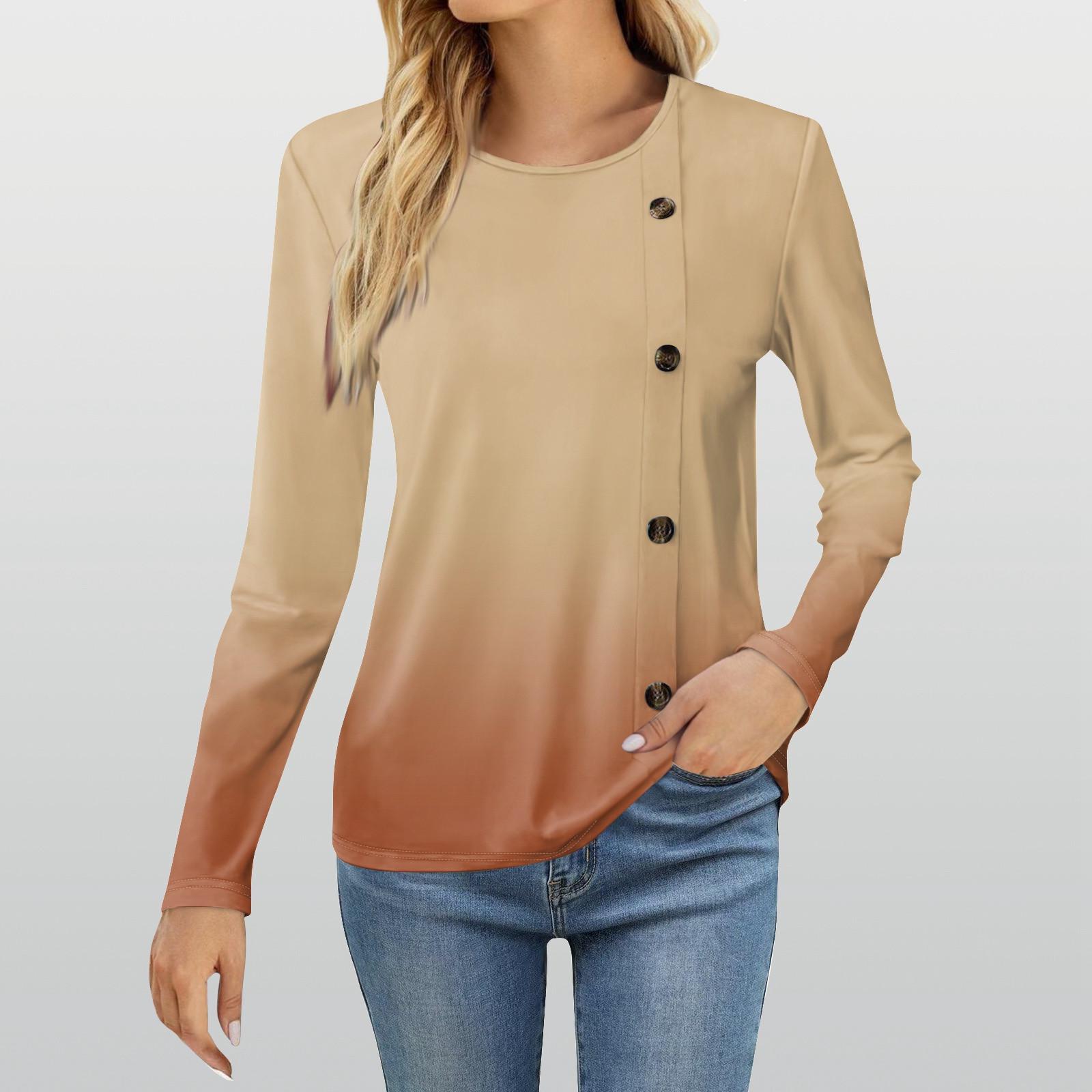 

Женская модная повседневная футболка с круглым вырезом и длинным рукавом с принтом, женская футболка L хаки