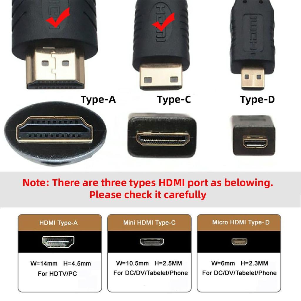 Xiwai Mini HDMI HDTV Hyper Slim HDMI Cord 8K 4K To for Cameras and HDTVs Ultra-Thin 2.1 Cable, 0.5 Meter, 2.0, Type-A Type-C