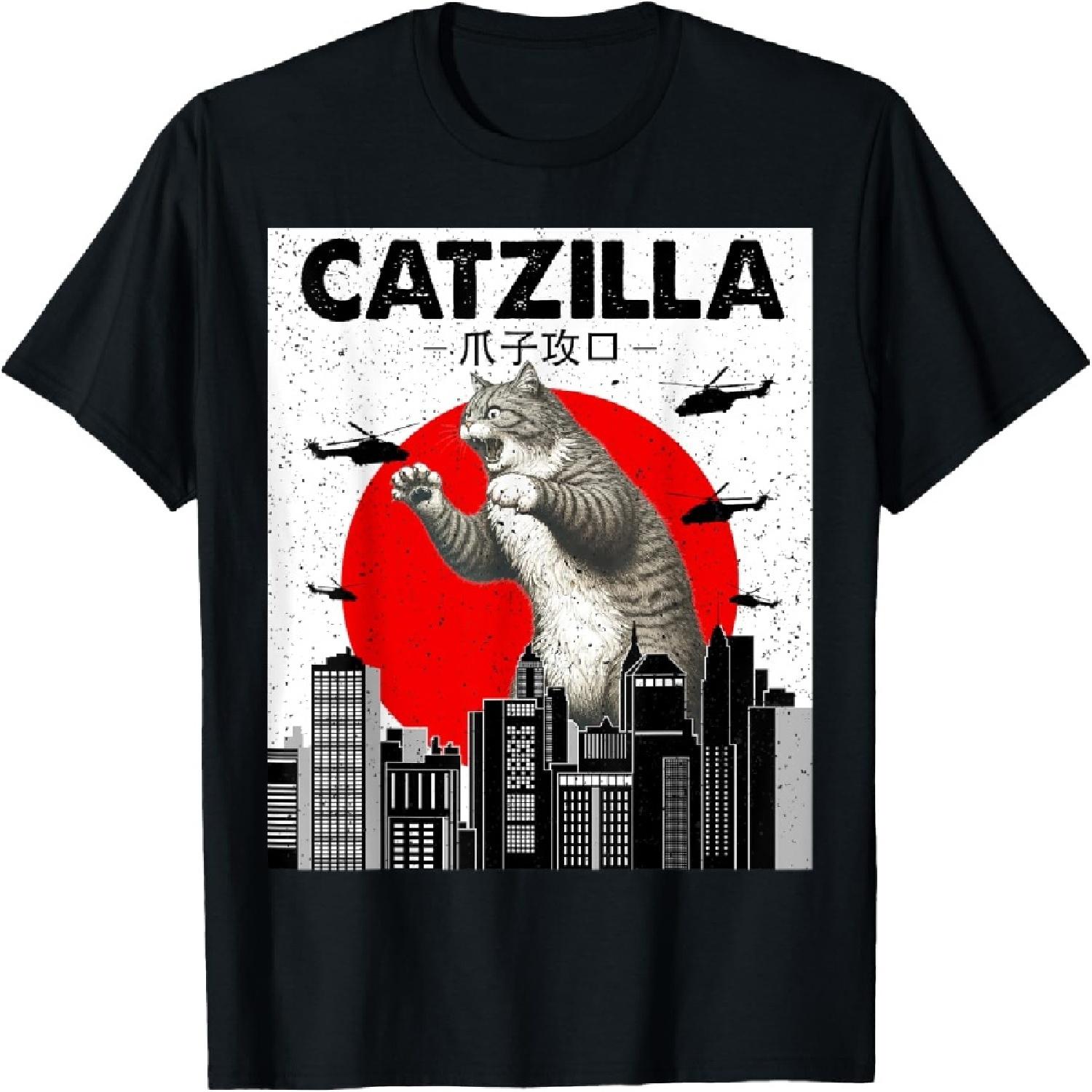 Catzilla Кот Японское Искусство Смешные Подарки Коту Для Мужчин Женщин Ребенка Футболка XXXXXL разноцветный