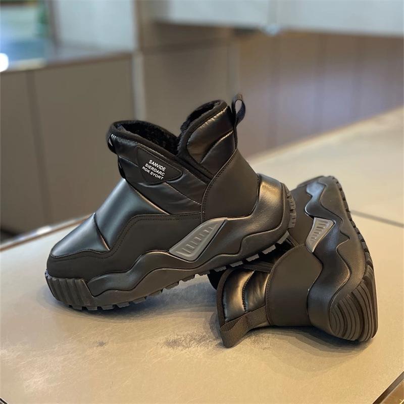 Pánské zimní teplé fuzzy boty do sněhu Lehké kotníkové boty s protiskluzovou podšívkou z umělé kožešiny pro muže Neformální PU kůže Pohodlné vycházkové krátké boty