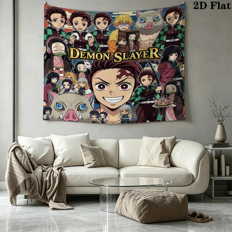 Demon Slayer Kimetsu No Yaiba Wall Tapestry Aesthetic Wall Hanging Printed Fabric Blanket Decorative Tapestries for Bedroom Living Room Home Decor